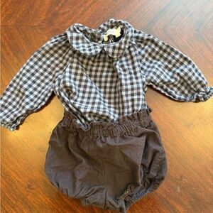 MarMar Copenhagen Gingham Collar Long-Sleeve Top and Bubble Bottom Set.